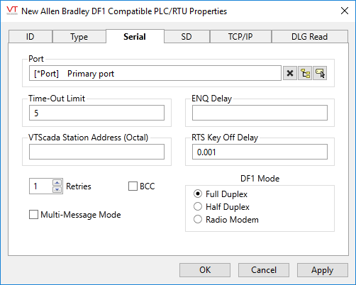 Allen-Bradley tag - Serial tab