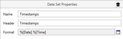 Time Data Set properties only includes a trash can,  Name, Header, Format. 
