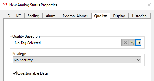 Analog Status tag - quality tab