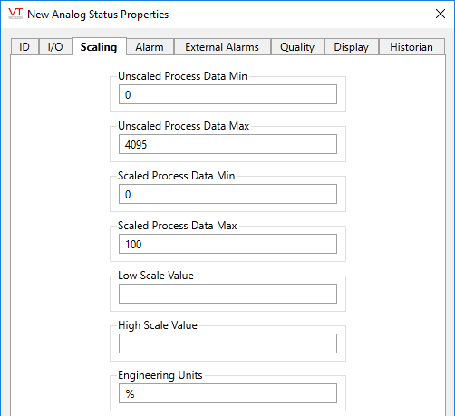 Analog Status tag - scaling tab