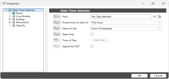 Select a font tag or specify the default time preset.