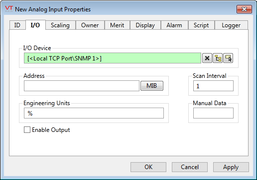 SNMP addressing - MIB button