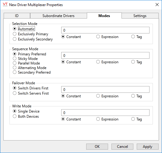 DriverMUX modes tab