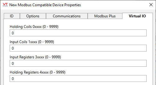 Modicon driver tag - Virtural I/O tab