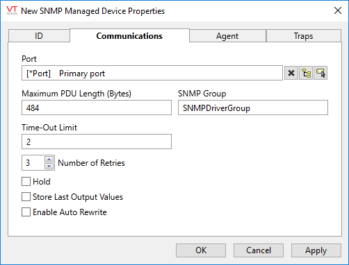 SNMP tag - communications tab