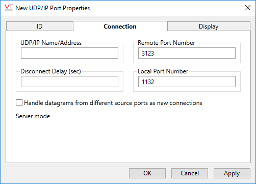 UDP Port connection tab
