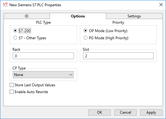 Siemens tag options tab